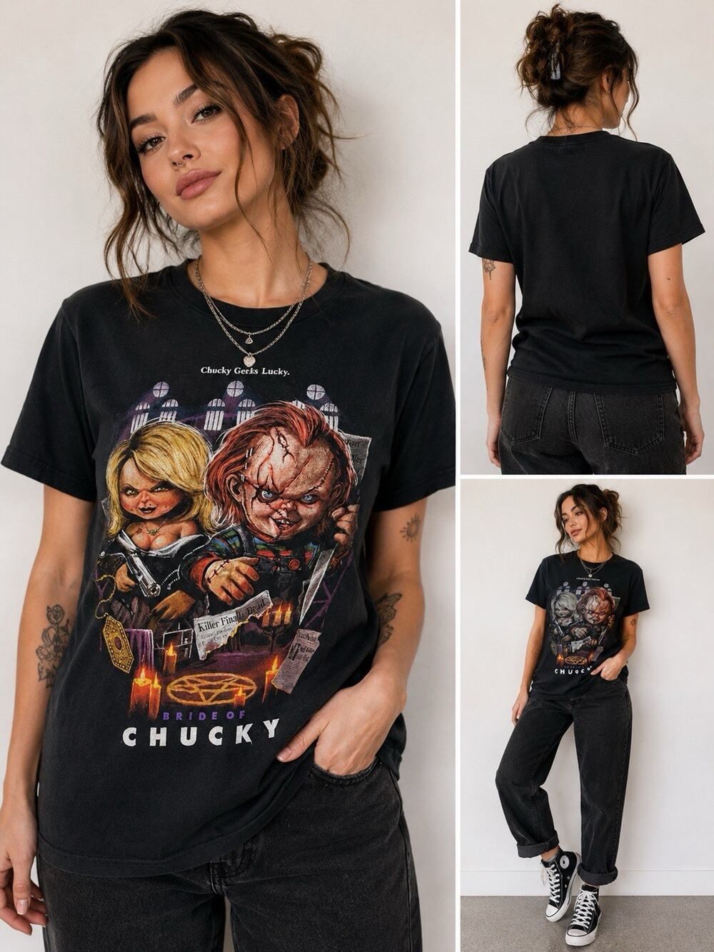 Bride Of Chucky Tiffany Horror Movie Graphic Tee Black M Unisex Universal Shirt